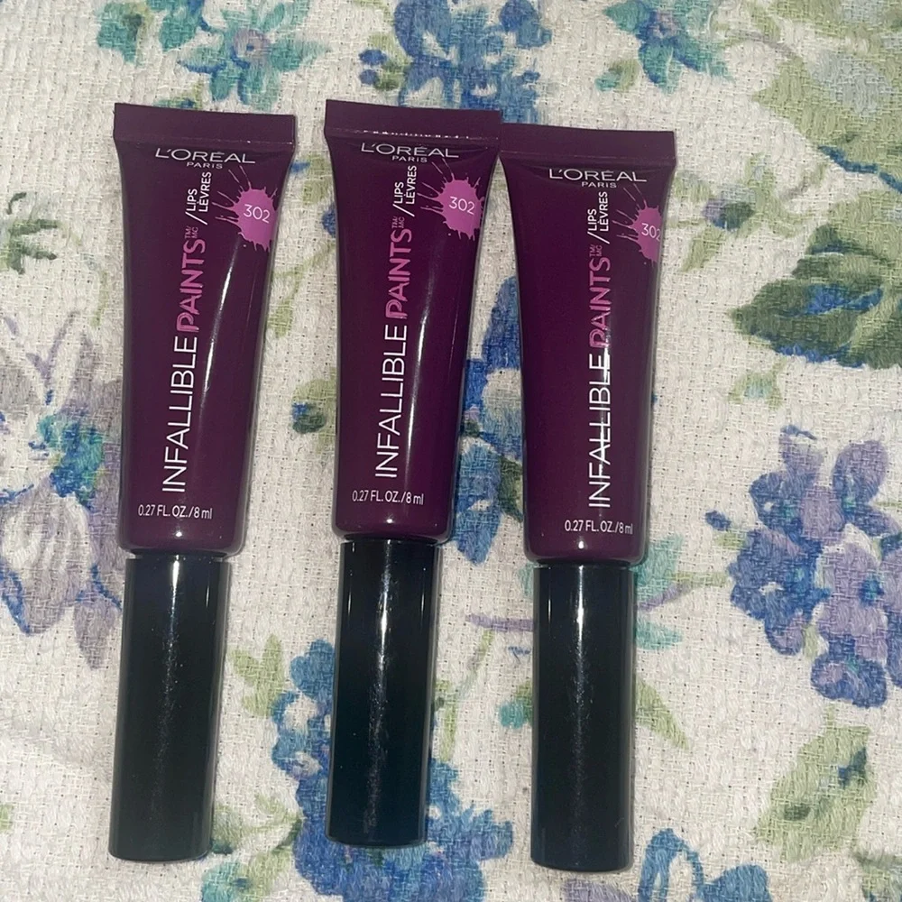 BN 3 pcs Loreal Infallible lip paints with brush applicator #302 Violet Twist - Picture 2 of 5